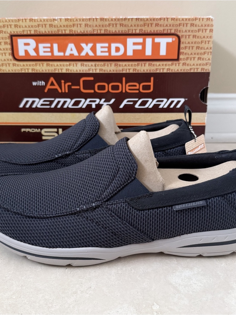 Skechers Dark Navy Blue Harper Walton Relaxed Fit Slip On Fabric Shoes Mens 10